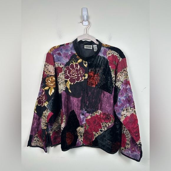 Chicos Vintage Silk Blend Patch Work Dark Romantic Floral XL EUC Velvet - Picture 1 of 5